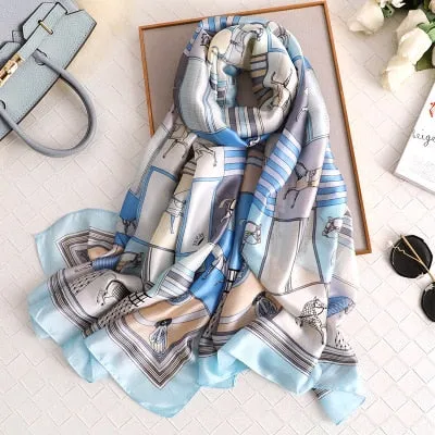 Luxury brand hijab summer women scarves soft long print silk scarves lady shawl