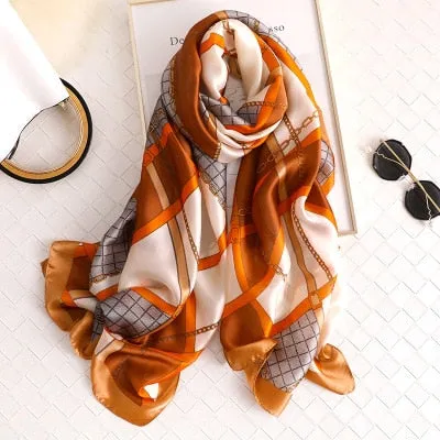 Luxury brand hijab summer women scarves soft long print silk scarves lady shawl