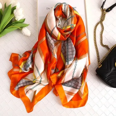 Luxury brand hijab summer women scarves soft long print silk scarves lady shawl