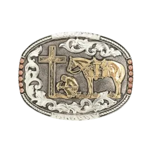 M&F 3D Western Men's Crumrine Oval Cowboy Prayer Silver Belt Buckle