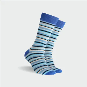 Men's Nautical Stripe Super Fine Cotton Crew Socks - Blue