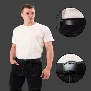 Men's Ratchet Belt with Premium Microfiber Leather - Adjustable with Unique Slide Buckle