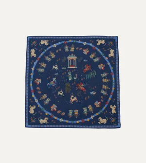 Navy Mughal Leopards Print Wool-Silk Bandana