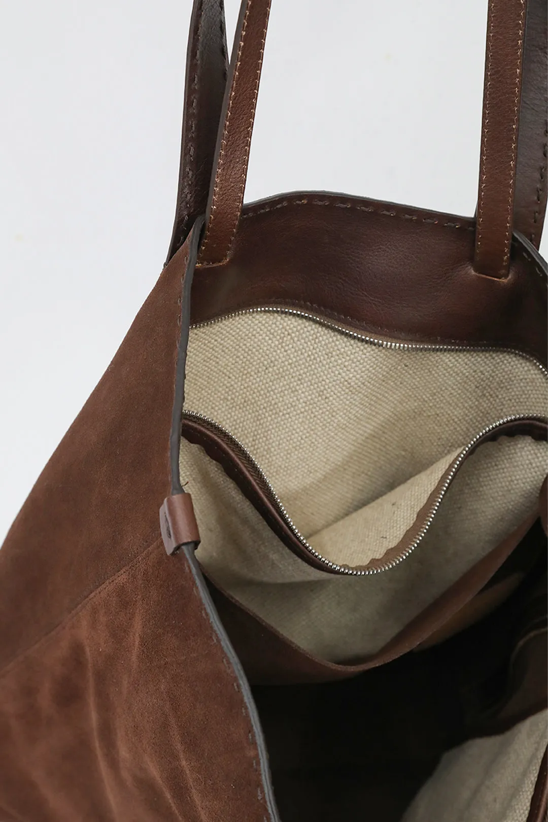 NINO SQUARE TOTE BAG IN ITALIAN SUEDE DEEP MOCHA