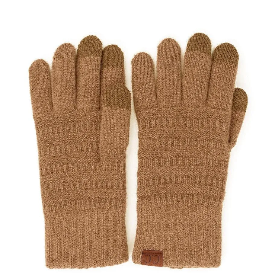 Nude Brown Solid Ribbed Knit Smart Touch Gloves