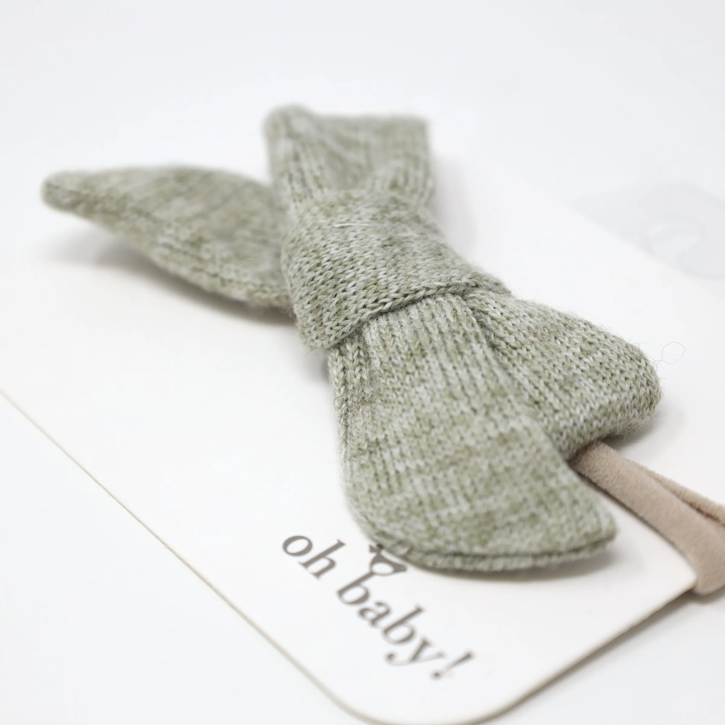 oh baby! Scandi Sweater Knit Bow on Nylon Headband - Heather Moss