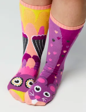 Owl and Mouse Mismatched Socks: A Whimsical Pair - Adult