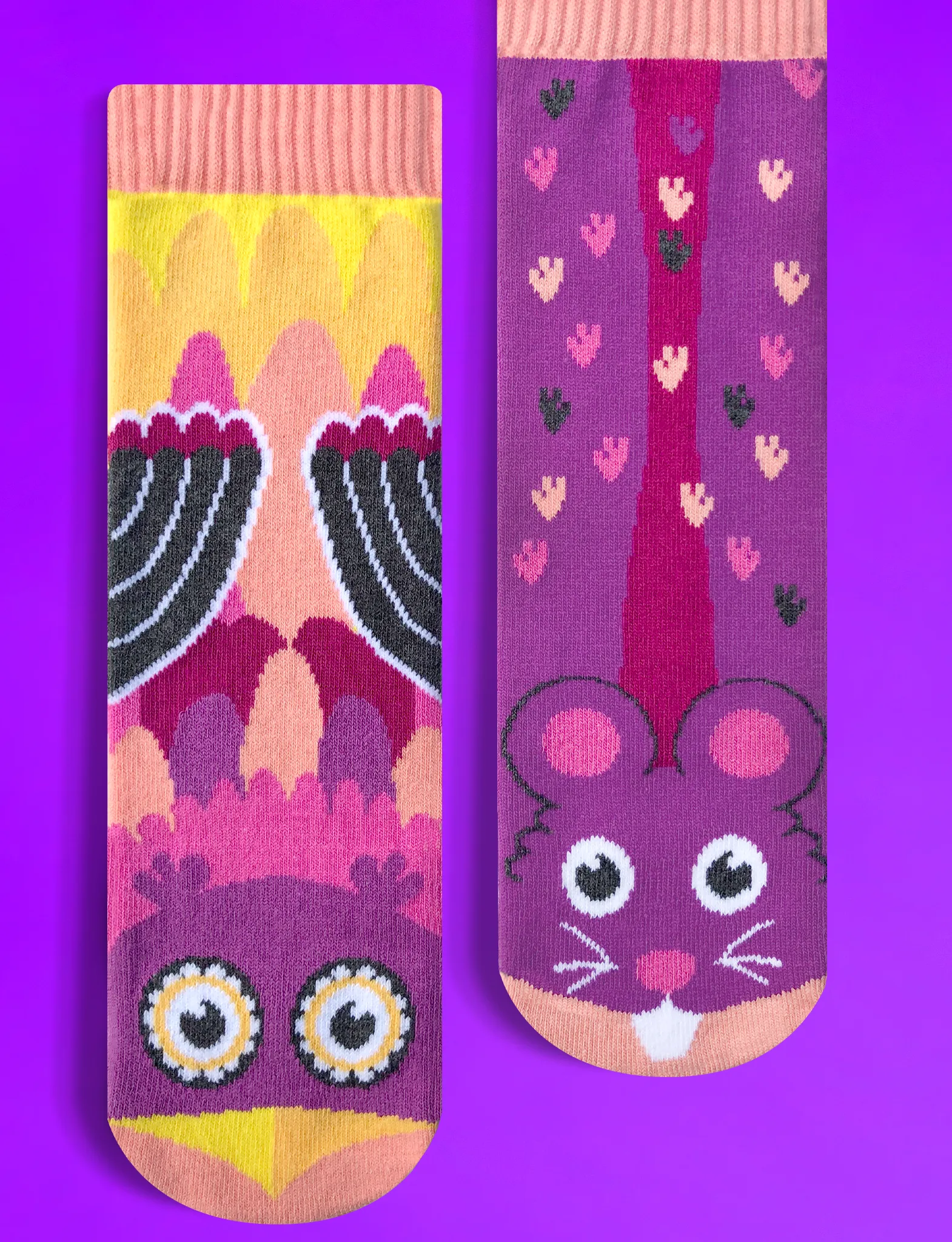 Owl and Mouse Mismatched Socks: A Whimsical Pair - Adult