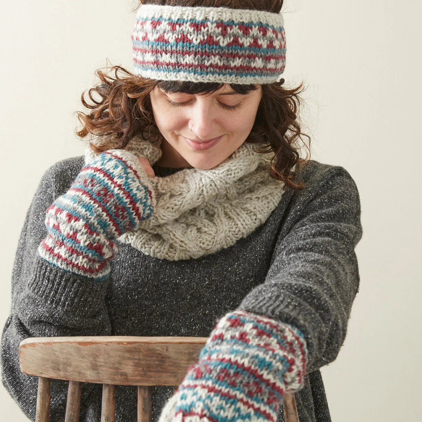 PESHA Fair Isle Knit Wool Lined Earwarmer Headband