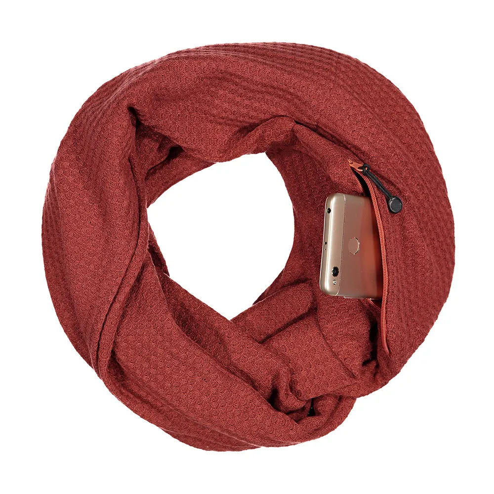 Pop Fashion Warmin-Up Hidden Pocket Scarf - Lightweight Infinity Scarves with Zipper Pockets