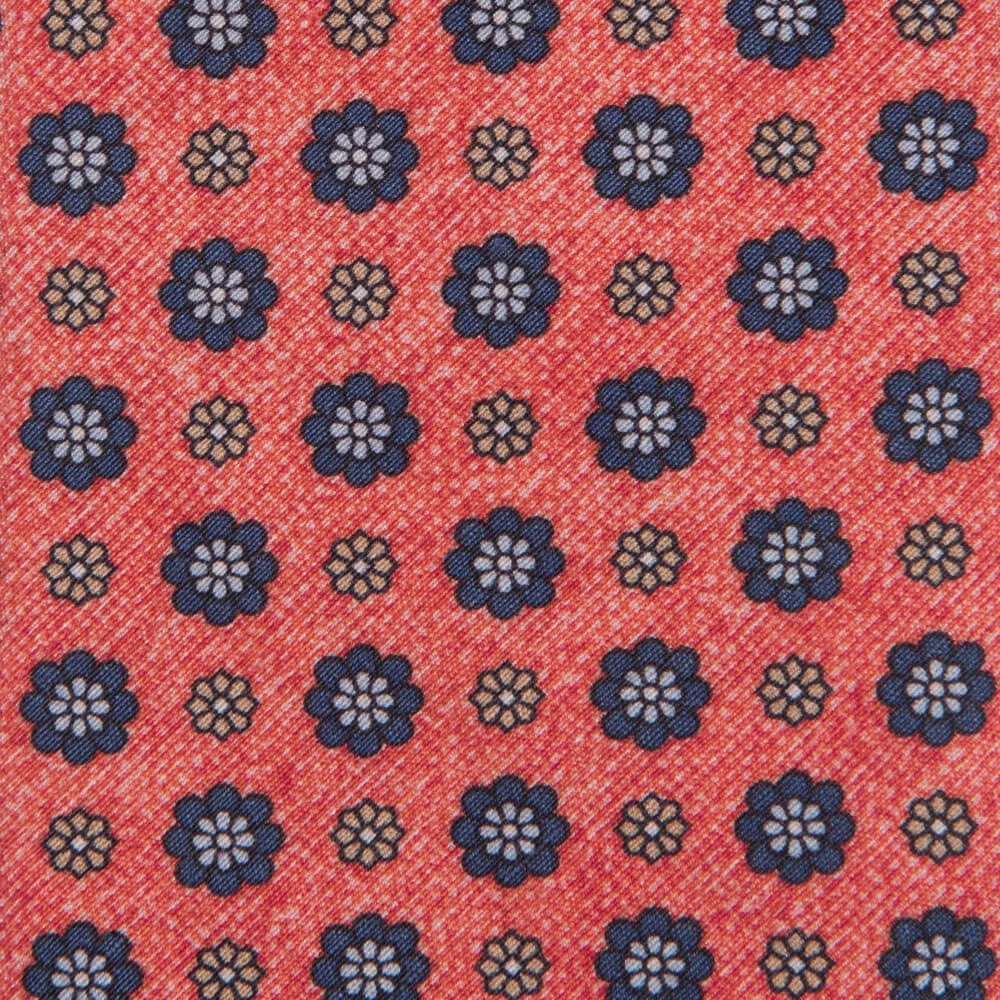 Red and Blue Classic Flowers Silk Linen Tie