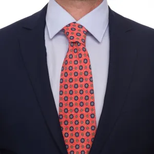 Red and Blue Classic Flowers Silk Linen Tie