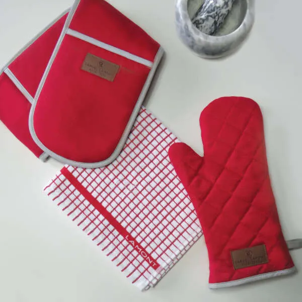 Red Cotton Canvas Oven Gauntlet