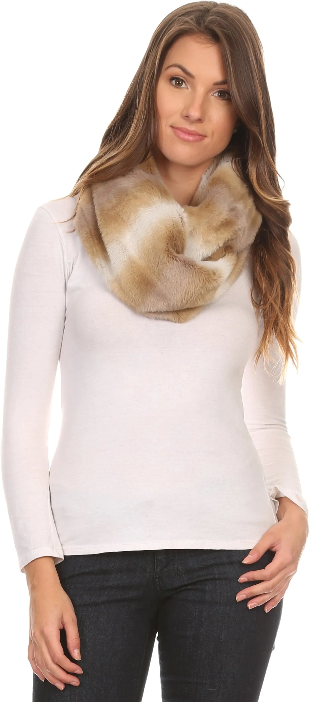 Sakkas Rhie Long Lightweight Faux Fur Ombre Colored Warm Soft Infinity Scarf