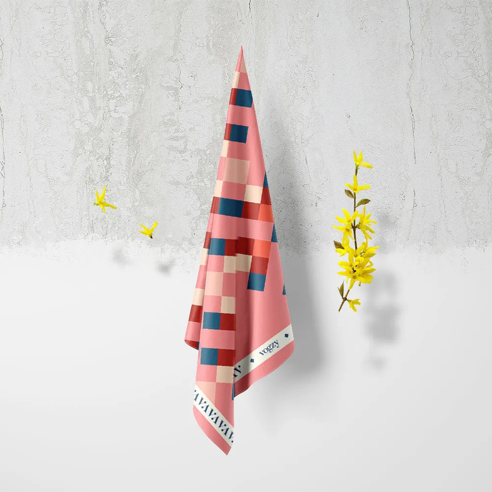 Salmon Pink Geometric Digital Print Ultra Muslin Scarf