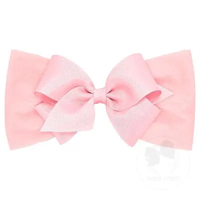 Soft nylon baby band with matching grosgrain bow