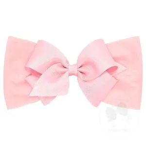 Soft nylon baby band with matching grosgrain bow