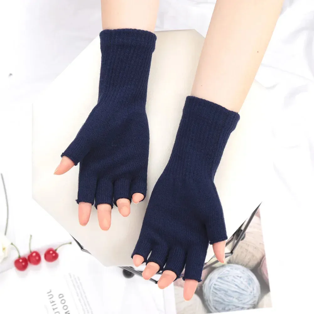 Sohiwoo 1Pair Unisex Black Half Finger Fingerless Gloves for Women Men  Knitted Elegant Wrist Arm Winter Warm Work Driving Mittens