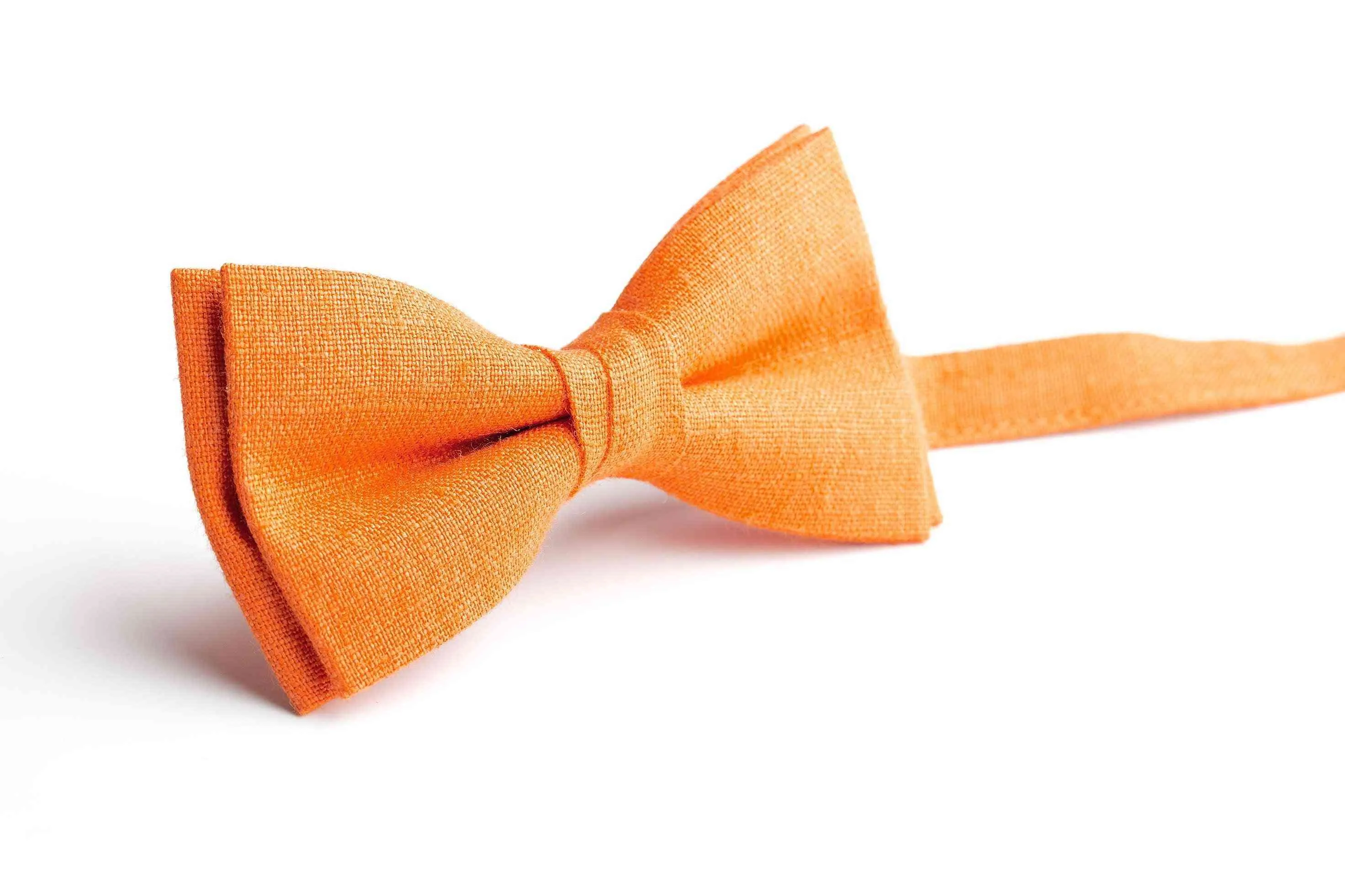 Stand Out with Our Eco-Friendly Orange Linen Skinny Bow Tie Set for Men