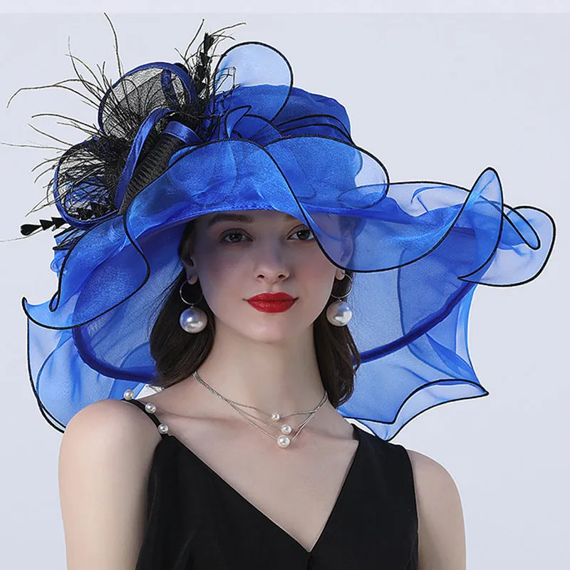 Stylish Women's Organza Hat with Intricate Floral Accents