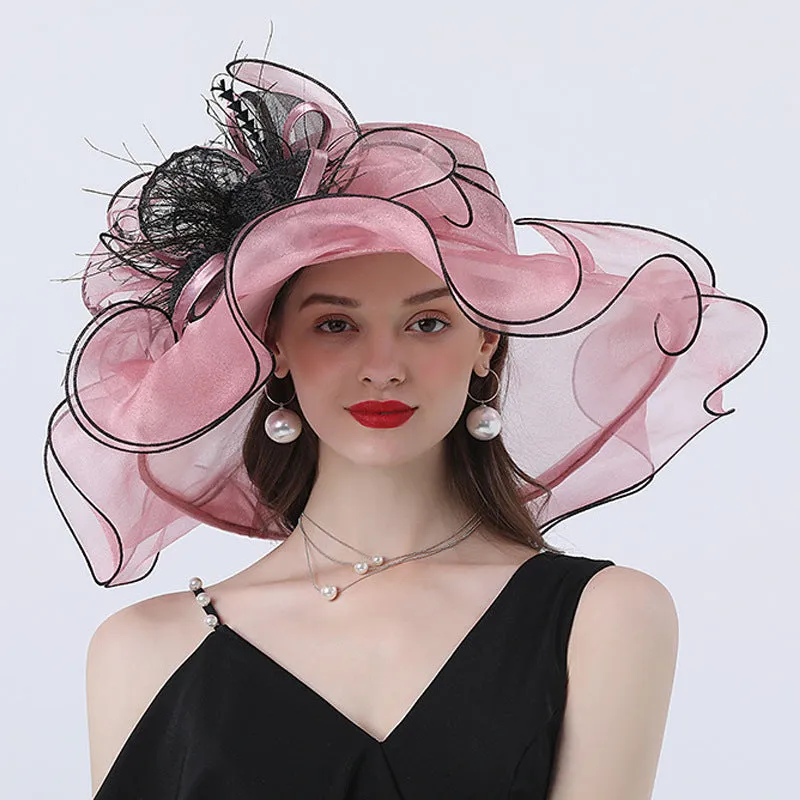 Stylish Women's Organza Hat with Intricate Floral Accents