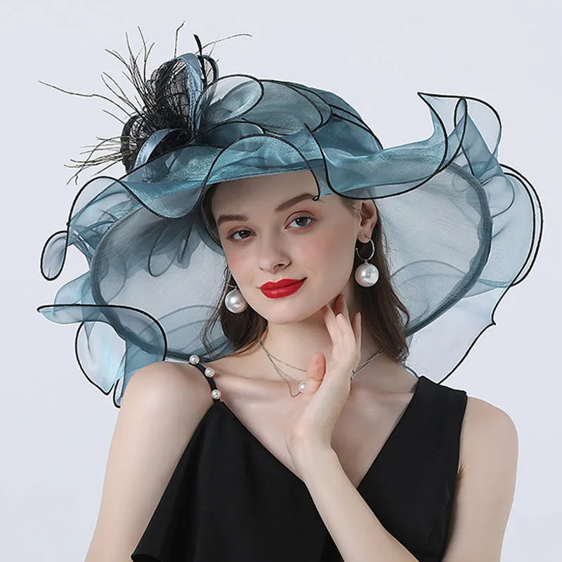 Stylish Women's Organza Hat with Intricate Floral Accents