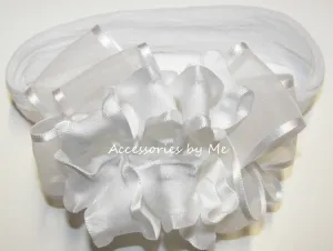 White Organza Ruffle Bow Nylon Headband