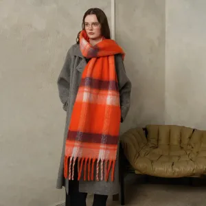 Winter Imitation Cashmere Plaid Women Soft Thick Stripes Shawl Scarf