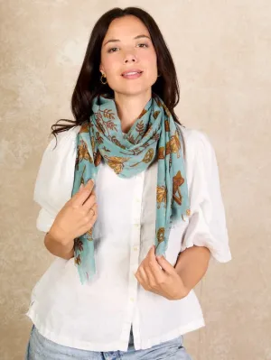 Wool Silk Ladies Scarf Teal Autumn Golden